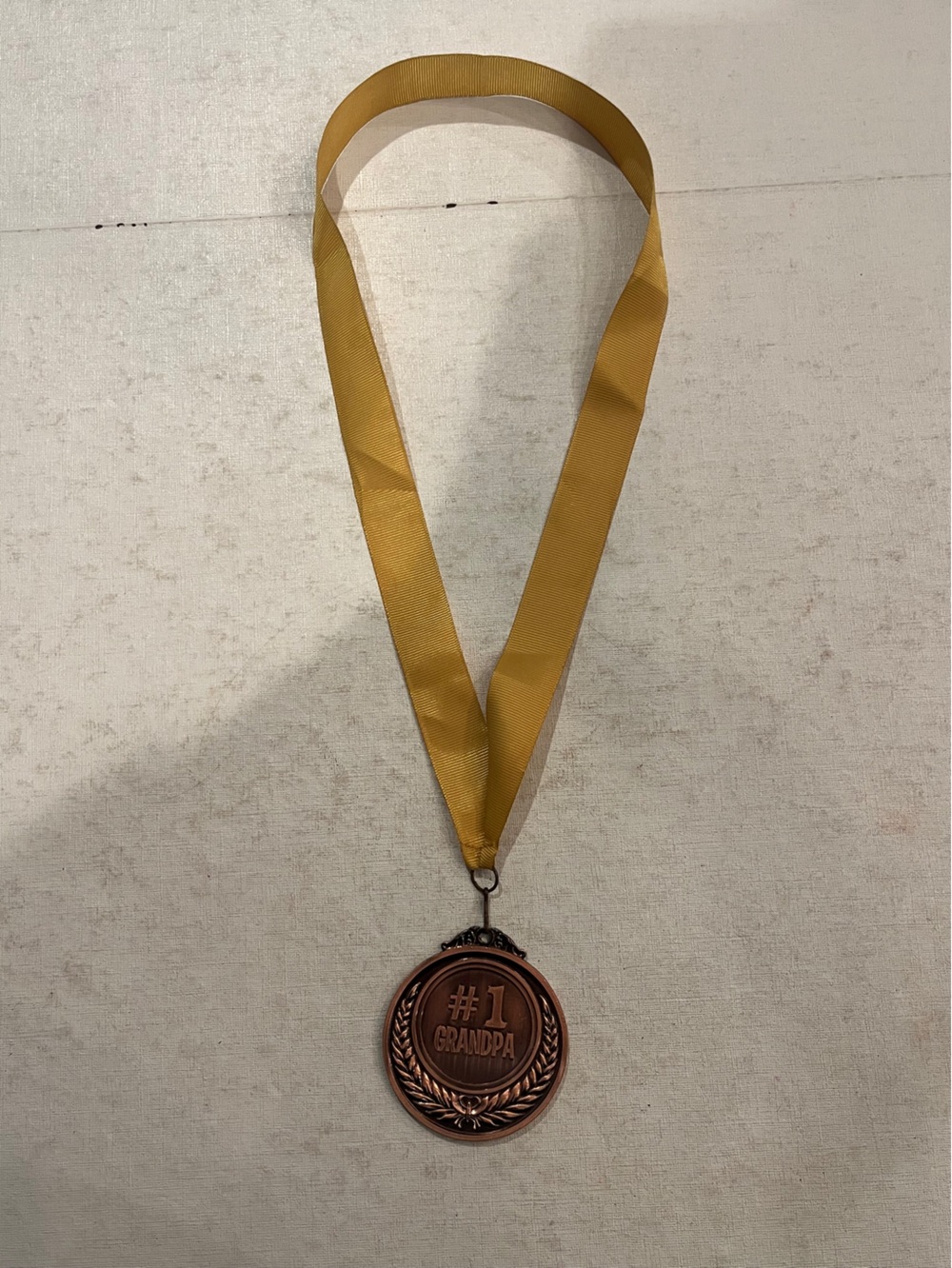 #1 Grandpa copper Medal with Mustard Yellow Ribbon. Great gift!